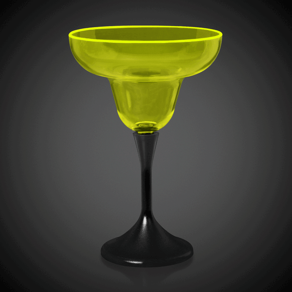 Neon Yellow LED 10 Oz Margarita Glass With Black Stem