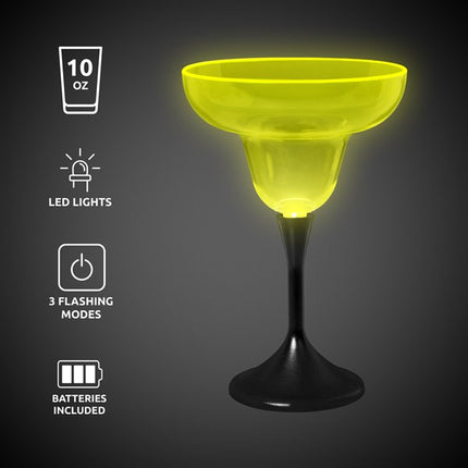Neon Yellow LED 10 Oz Margarita Glass With Black Stem