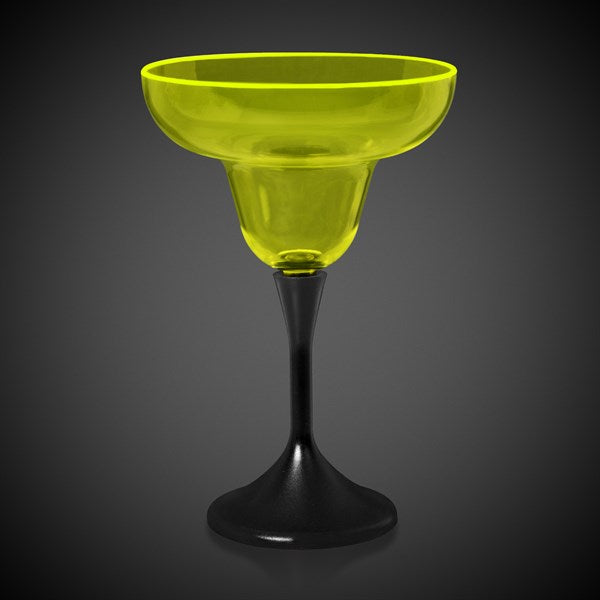 Neon Yellow LED 10 Oz Margarita Glass With Black Stem