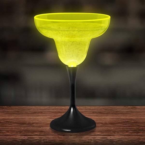 Neon Yellow LED 10 Oz Margarita Glass With Black Stem