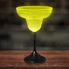 Neon Yellow LED 10 Oz Margarita Glass With Black Stem