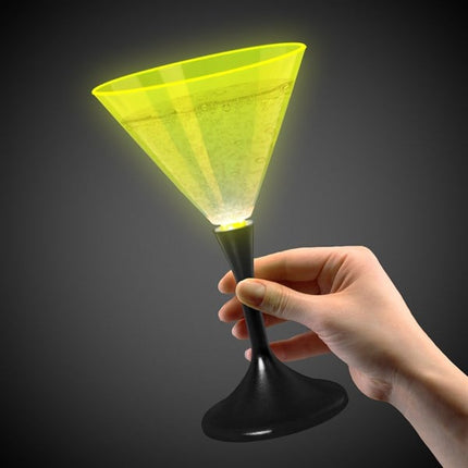 LED Neon Yellow 7 Oz Martini Glass With Black Stem