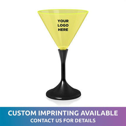 LED Neon Yellow 7 Oz Martini Glass With Black Stem