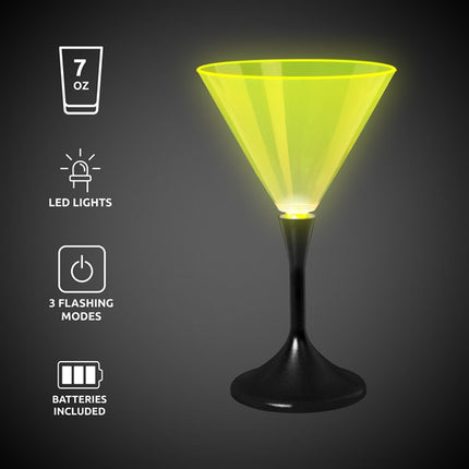 LED Neon Yellow 7 Oz Martini Glass With Black Stem