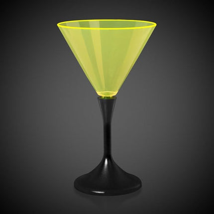 LED Neon Yellow 7 Oz Martini Glass With Black Stem