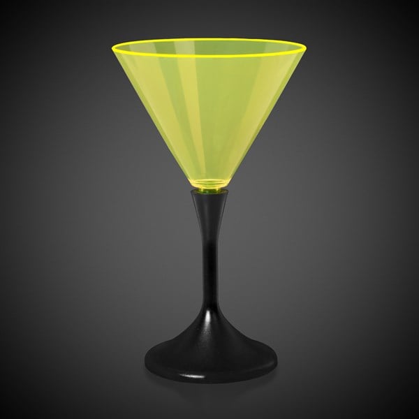 LED Neon Yellow 7 Oz Martini Glass With Black Stem