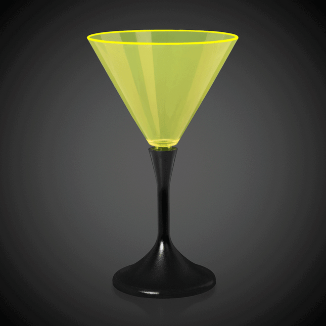 LED Neon Yellow 7 Oz Martini Glass With Black Stem