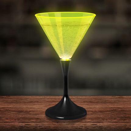 LED Neon Yellow 7 Oz Martini Glass With Black Stem