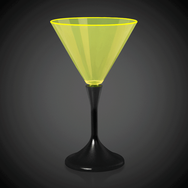 LED Neon Yellow 7 Oz Martini Glass With Black Stem