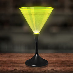 LED Neon Yellow 7 Oz Martini Glass With Black Stem