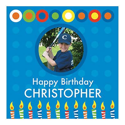 Square Blue Dots & Candles Birthday Photo Custom Banner
