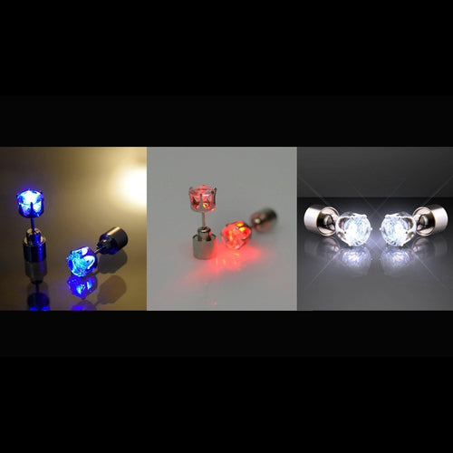 LED Light Up Diamond Shape Stud Earrings - Patriotic Theme - Red Blue White