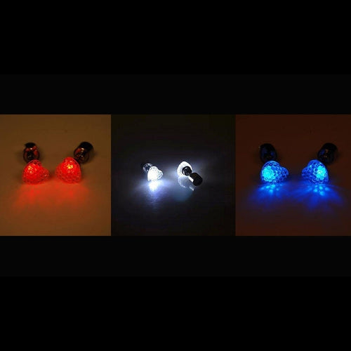 LED Light Up Heart Stud Earrings-Patriotic Theme - Red White Blue