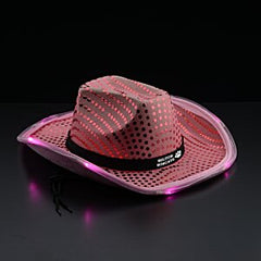 Personalized LED Light Up Flashing Pink Sequin Cowboy Hat - Pack of 20 Custom Hats