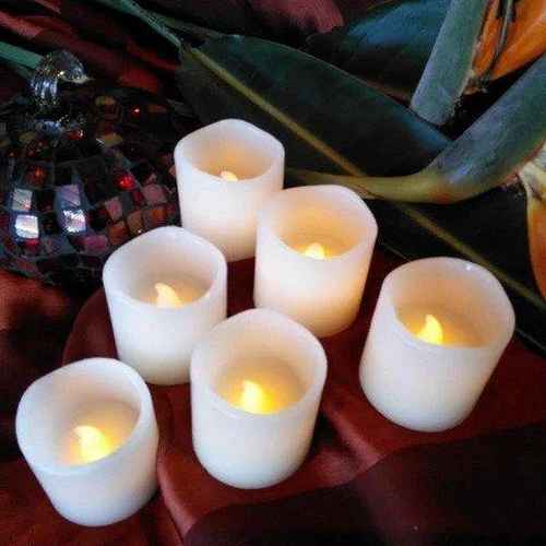 Set of 6 Votive 2x 2 Ivory Wax and Amber Yellow Flame