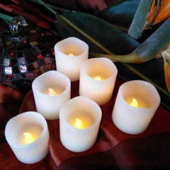 Set of 6 Votive 2"x 2" Ivory Wax and Amber Yellow Flame