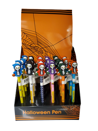 Halloween 24 Piece Assorted Novelty Skeleton Heads Shape Rollerball Pens