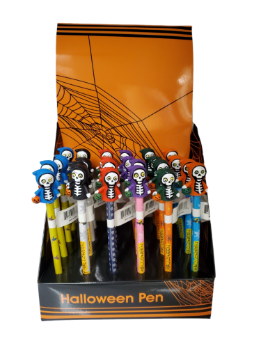 Halloween 24 Piece Assorted Novelty Skeleton Heads Shape Rollerball Pens