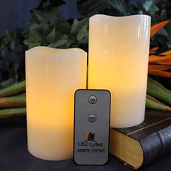 Pillar Candles with Amber Yellow Flame, Flameless Wax and Remote