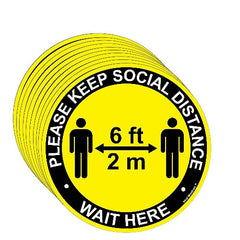 Social Distancing Floor Tile Decals Social Distancing Signage-Wait Here Yellow-Pack of 10