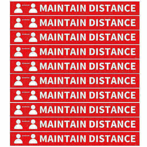 22 x 2.2 Inch Maintain Distance Safety Sign Floor Decals - Pack of 10