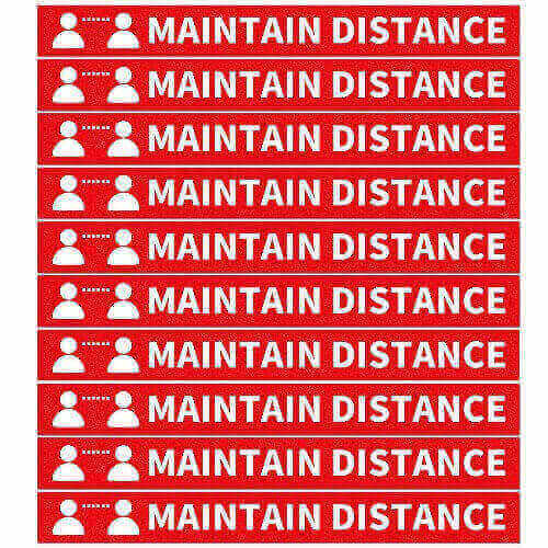 22 x 2.2 Inch Maintain Distance Safety Sign Floor Decals - Pack of 10