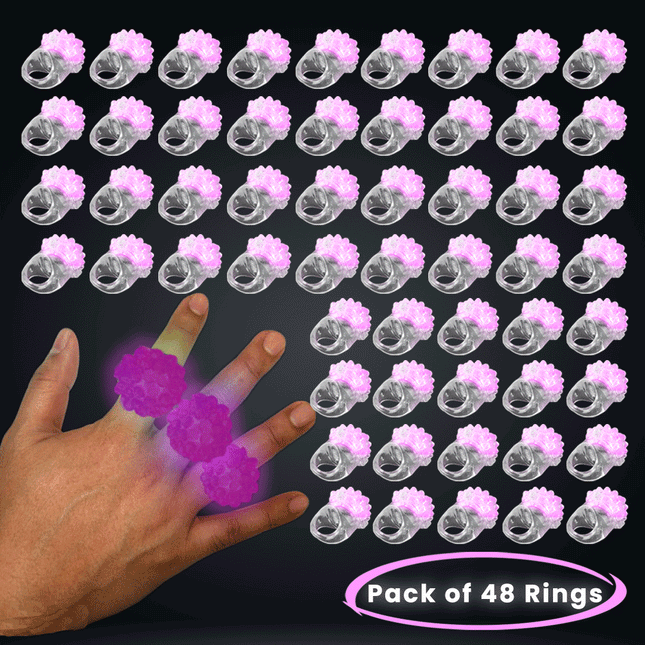 Pink LED Light Up Jelly Bumpy Flashy Rings - Pack of 48 | PartyGlowz
