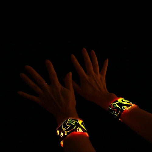 Glow In The Dark Skeleton Print Slap Bracelets | PartyGlowz