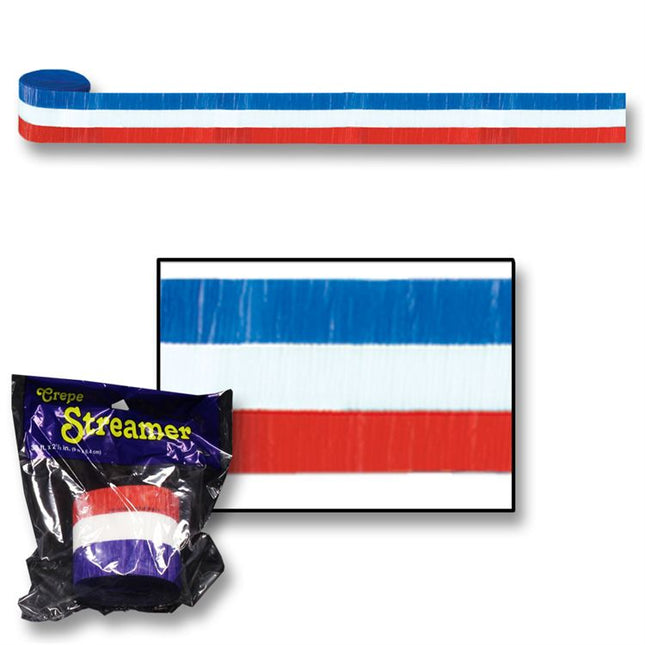 Patriotic Red, White & Blue Streamer Roll | PartyGlowz