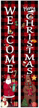 Welcome Christmas Banner Set Red And Black Plaid 12 In X 72 In