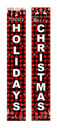 Merry Christmas Banner Set Red And Black Plaid 12 In X 72 In