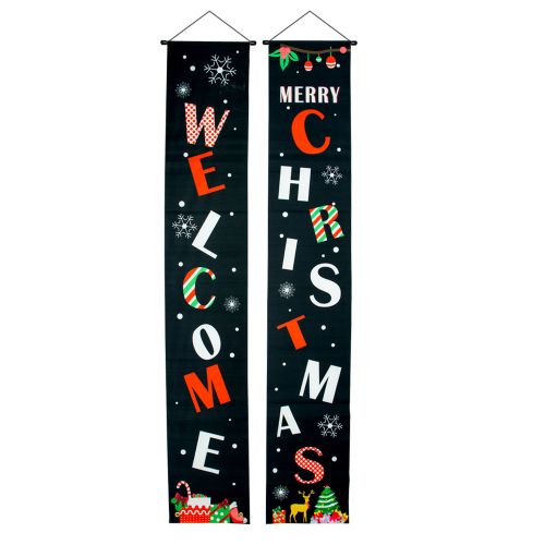 Merry Christmas Welcome Banner Set Black 12 In X 72 In