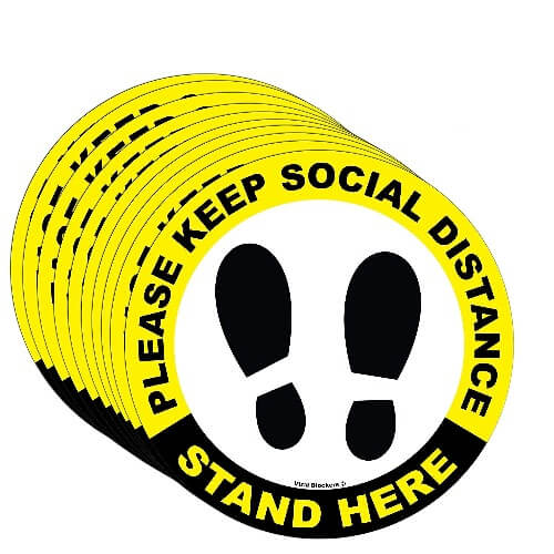 Social Distancing Floor Tile Decals Social Distancing Signage-Stand Here Yellow-Pack of 10