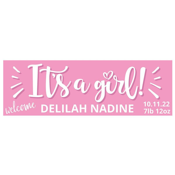 Personalized Girl Birth Announcement Banner - Small