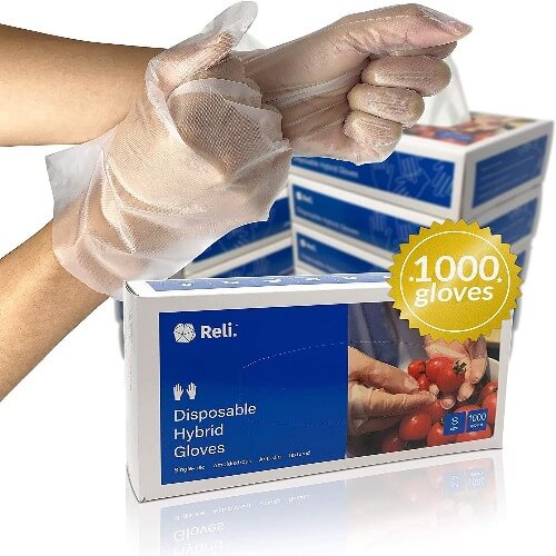 Clear Hybrid Plastic Disposable Gloves -Latex & Powder Free For Hand Protection & Food Handling-100 Ct. Pack of 10 -Large