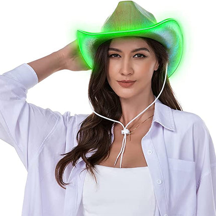 Light Up EL Wire Green Iridescent Holographic Space Cowboy Cowgirl Hat