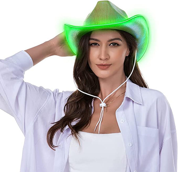 Neon Cowboy Hat Light Up EL Wire Green Iridescent Holographic