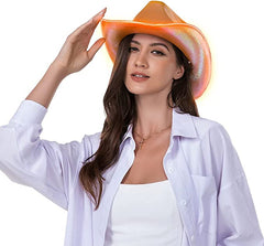 Light Up EL Wire Orange Iridescent Holographic Space Cowboy Cowgirl Hat