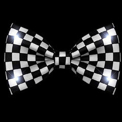 LED Light Up Black and White Checkered Bow Tie with White LED Lights