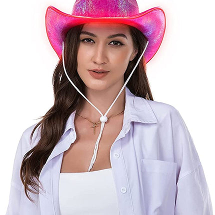 Light Up EL Wire Red Iridescent Holographic Space Cowboy Cowgirl Hat