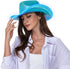 Light Up EL Wire Neon Iridescent Holographic Space Cowboy Cowgirl Hat - Blue