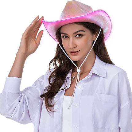 Light Up EL Wire Pink Iridescent Holographic Space Cowboy Cowgirl Hat