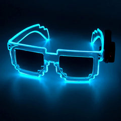 Blue Light Up Pixel Meme Sunglasses