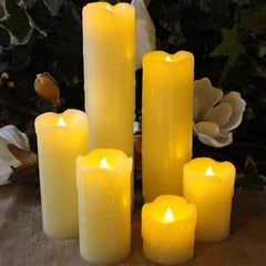 Slim LED Candles with Timer Option, Slim Ivory Wax and Amber Flame