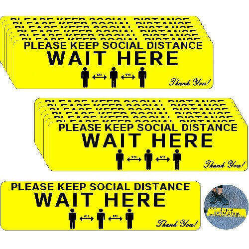 12 x 3 Inch Adhesive Social Safe Distancing Floor Decals Yellow - Pack of 15