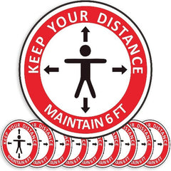 Keep Your Distance Maintain 6 FT Sign Social Distancing Floor Decal, 12 Inch Round - Pack of 10