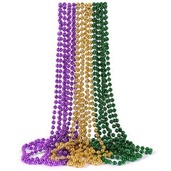 60" 16Mm Round Metallic Purple, Gold And Green Mardi Gras Beads
