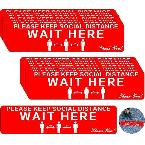 12 x 3 Inch Adhesive Social Safe Distancing Floor Decals Red - Pack of 15