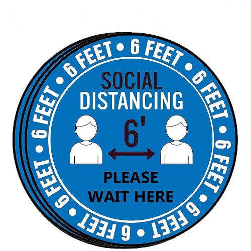 Social Distancing Floor Decals, 12 Round Safety Stickers - Pack of 5