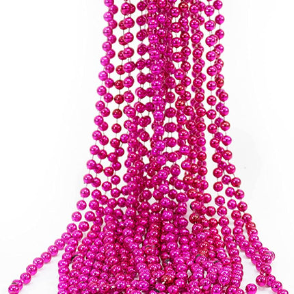 48" 10Mm Round Metallic Hot Pink Mardi Gras Beads